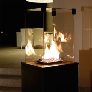 Kratki Real Flame Patio Heater - Black Glass Base Panels - Remote Control/