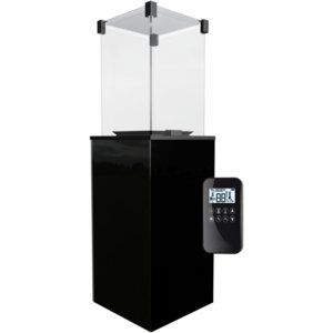 Kratki Real Flame Patio Heater - Black Glass Base Panels - Remote Control/