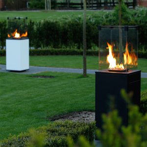 Kratki Real Flame Patio Heater - Black Steel Base Panels - Remote Control/